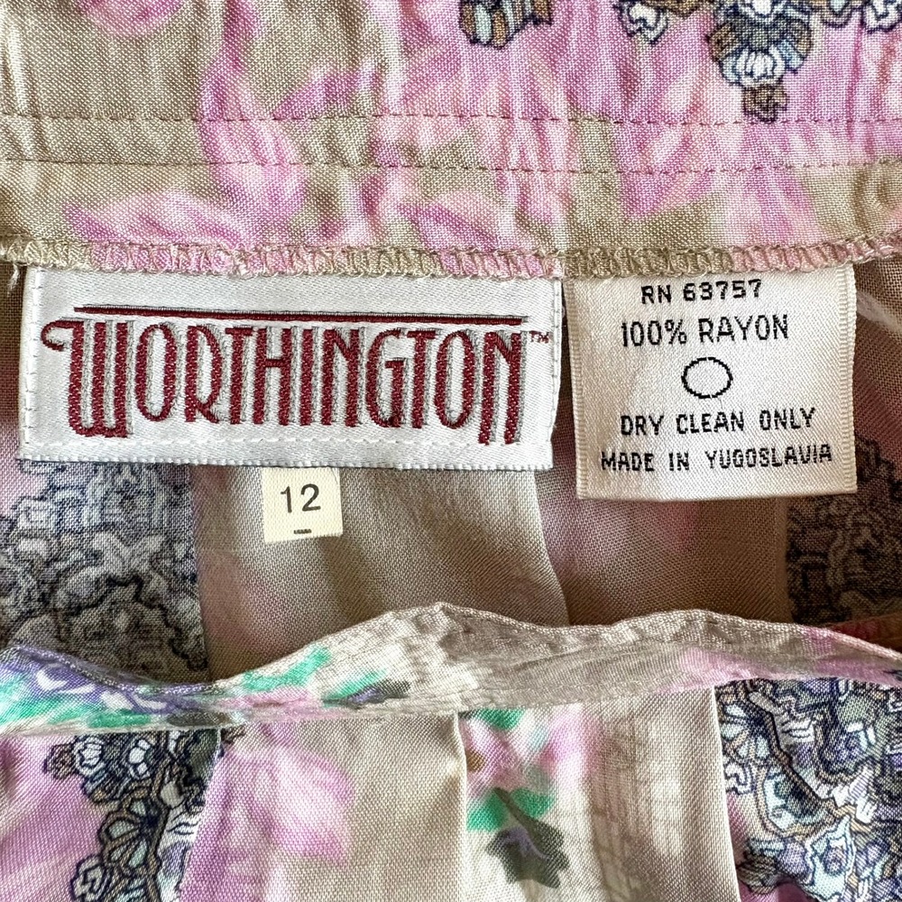 Vintage Worthington Floral Medallion Pleated Tan Maxi Skirt Boho Flowy Size S/M - Picture 5 of 8